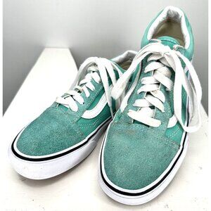 VANS Old Skool Unisex Shoes Suede Skate Sneakers Green White Womens 6 Mens 4.5
